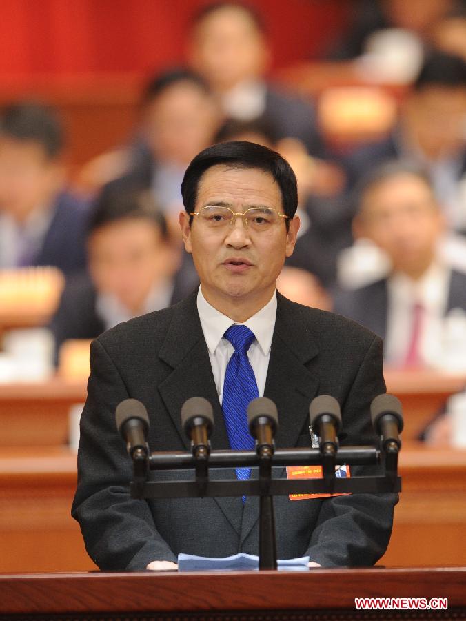 Fu Zhifang, a member of the 12th National Committee of the Chinese People's Political Consultative Conference (CPPCC), speaks at the third plenary meeting of the first session of the 12th CPPCC National Committee at the Great Hall of the People in Beijing, capital of China, March 8, 2013. (Xinhua/Zhang Duo)