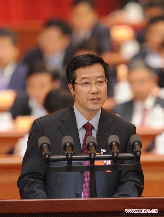 Wang Changjiang, a member of the 12th National Committee of the Chinese People's Political Consultative Conference (CPPCC), speaks at the third plenary meeting of the first session of the 12th CPPCC National Committee at the Great Hall of the People in Beijing, capital of China, March 8, 2013. (Xinhua/Zhang Duo)