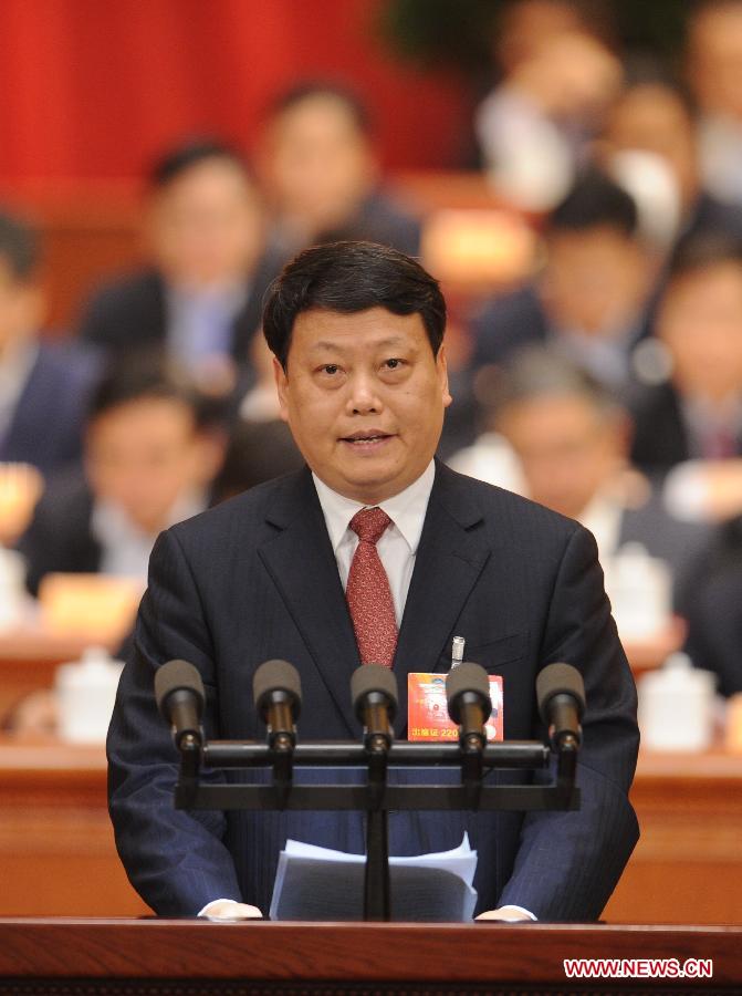 Tang Yijun, a member of the 12th National Committee of the Chinese People's Political Consultative Conference (CPPCC), speaks at the third plenary meeting of the first session of the 12th CPPCC National Committee at the Great Hall of the People in Beijing, capital of China, March 8, 2013. (Xinhua/Zhang Duo)