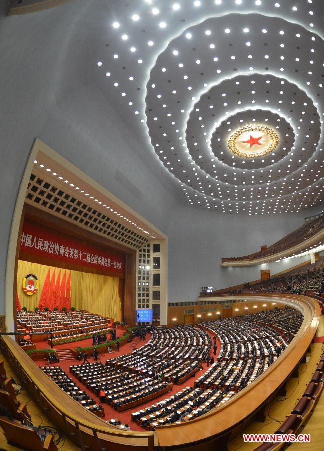 The closing meeting of the first session of the 12th National Committee of the Chinese People's Political Consultative Conference (CPPCC) is held at the Great Hall of the People in Beijing, capital of China, March 12, 2013. (Xinhua/Wang Song)