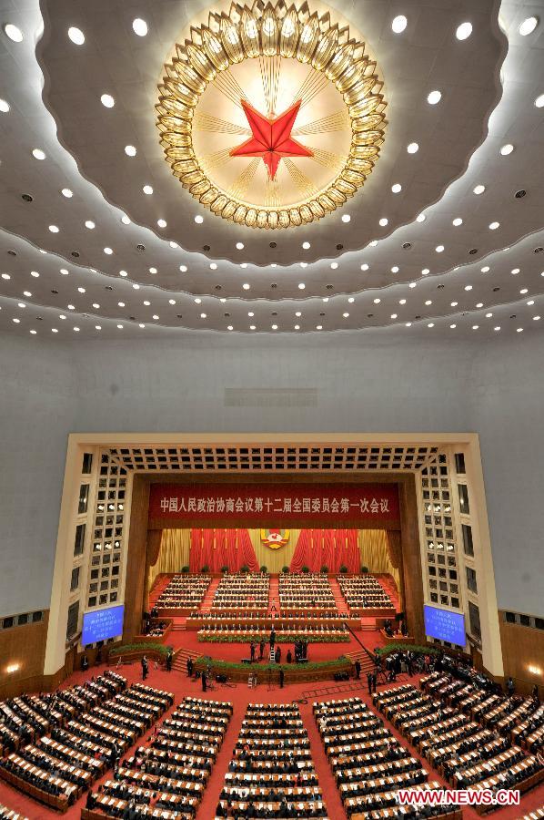 The closing meeting of the first session of the 12th National Committee of the Chinese People's Political Consultative Conference (CPPCC) is held at the Great Hall of the People in Beijing, capital of China, March 12, 2013. (Xinhua/Guo Chen)