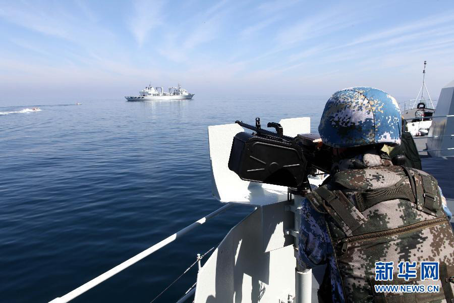 The 14th escort taskforce of the Navy of the Chinese People's Liberation Army (PLA) participates in an anti-hijack exercise in the Arabian Sea area. (Xinhua/Rao Rao)