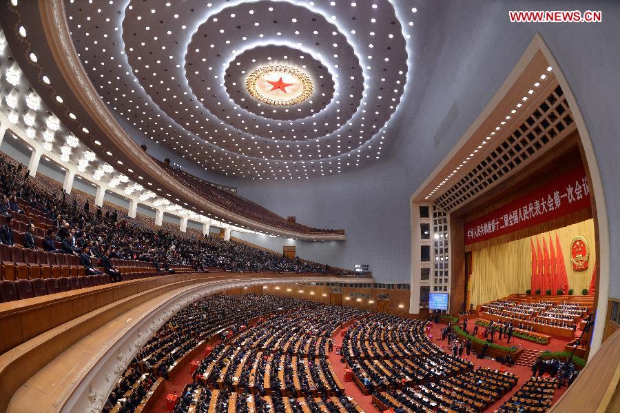 The fifth plenary meeting of the first session of the 12th National People's Congress (NPC) is held at the Great Hall of the People in Beijing, capital of China, March 15, 2013. The meeting will vote to decide on the premier, as well as vice chairpersons and members of the Central Military Commission of the People's Republic of China. President of the Supreme People's Court and procurator-general of the Supreme People's Procuratorate will also be elected. (Xinhua/Wang Ye)