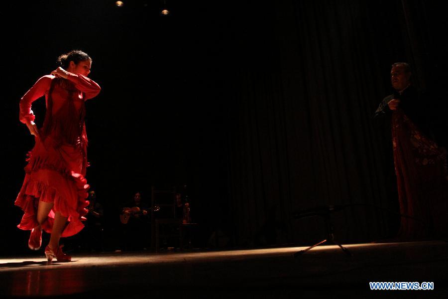 A Spanish dancer performs during a Flamenco show on the Sarajevo Winter Festival in Sarajevo, Bosnia-Herzegovina, March 14, 2013. (Xinhua/Haris Memija)