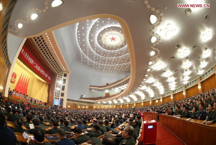 The sixth plenary meeting of the first session of the 12th National People's Congress (NPC) is held at the Great Hall of the People in Beijing, capital of China, March 16, 2013. (Xinhua/Chen Jianli) 