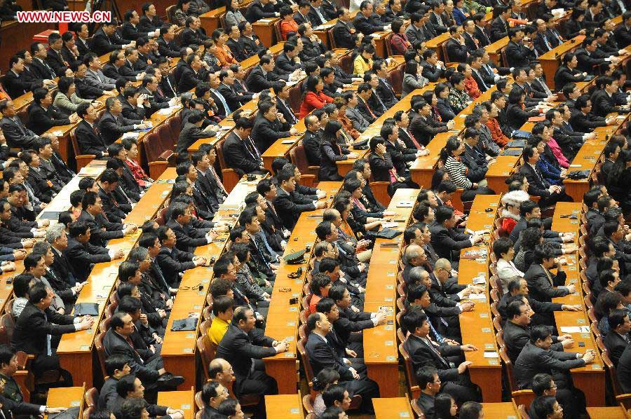 The sixth plenary meeting of the first session of the 12th National People's Congress (NPC) is held at the Great Hall of the People in Beijing, capital of China, March 16, 2013. (Xinhua/Yang Zongyou) 