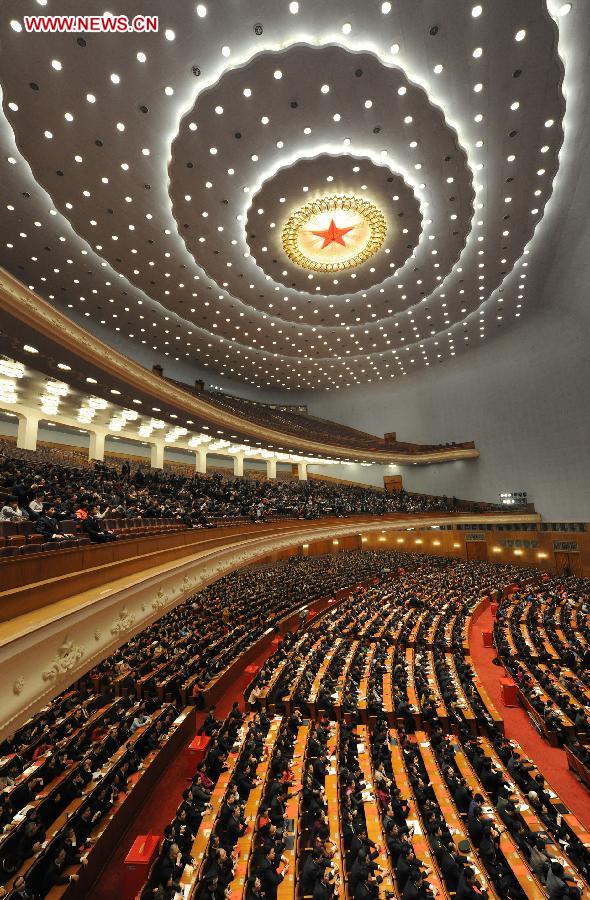 The sixth plenary meeting of the first session of the 12th National People's Congress (NPC) is held at the Great Hall of the People in Beijing, capital of China, March 16, 2013. (Xinhua/Yang Zongyou) 