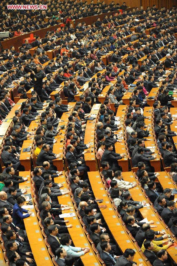 The sixth plenary meeting of the first session of the 12th National People's Congress (NPC) is held at the Great Hall of the People in Beijing, capital of China, March 16, 2013. (Xinhua/Yang Zongyou) 