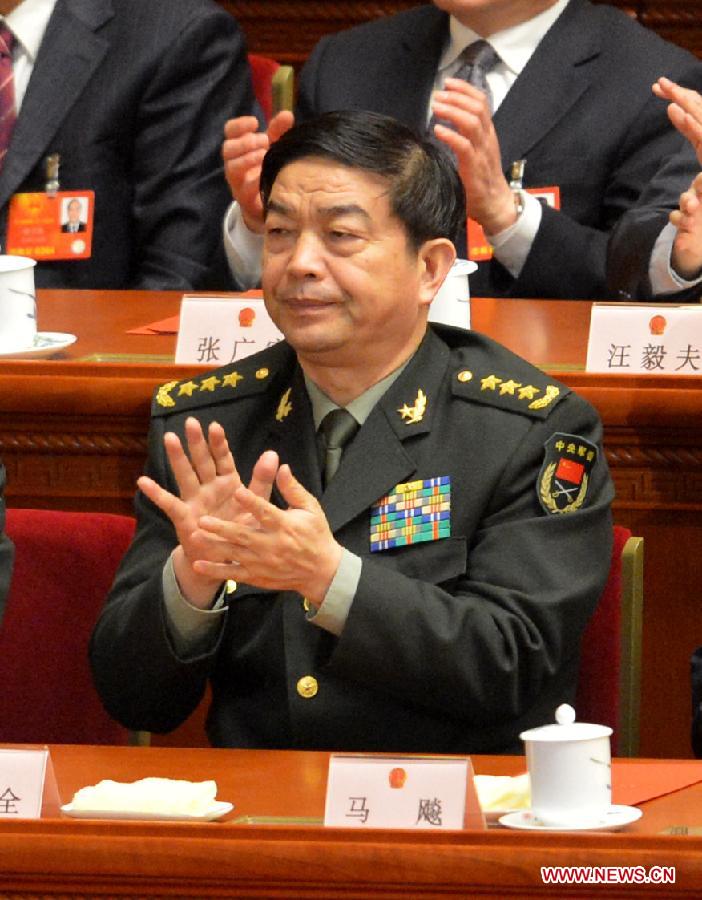 Chang Wanquan attends the sixth plenary meeting of the first session of the 12th National People's Congress (NPC) at the Great Hall of the People in Beijing, capital of China, March 16, 2013. Yang Jing, Chang Wanquan, Yang Jiechi, Guo Shengkun and Wang Yong were endorsed as state councilors of China at the meeting here on Saturday. (Xinhua/Wang Song)