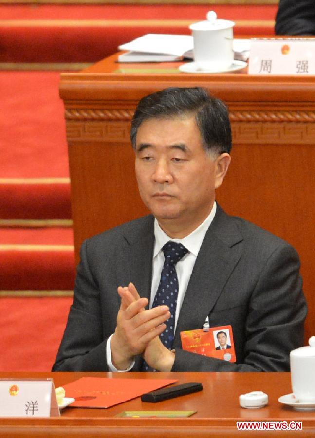 Wang Yang attends the sixth plenary meeting of the first session of the 12th National People's Congress (NPC) in Beijing, capital of China, March 16, 2013. Zhang Gaoli, Liu Yandong, Wang Yang and Ma Kai were endorsed as vice premiers of China's State Council at the meeting here on Saturday. (Xinhua/Wang Song) 