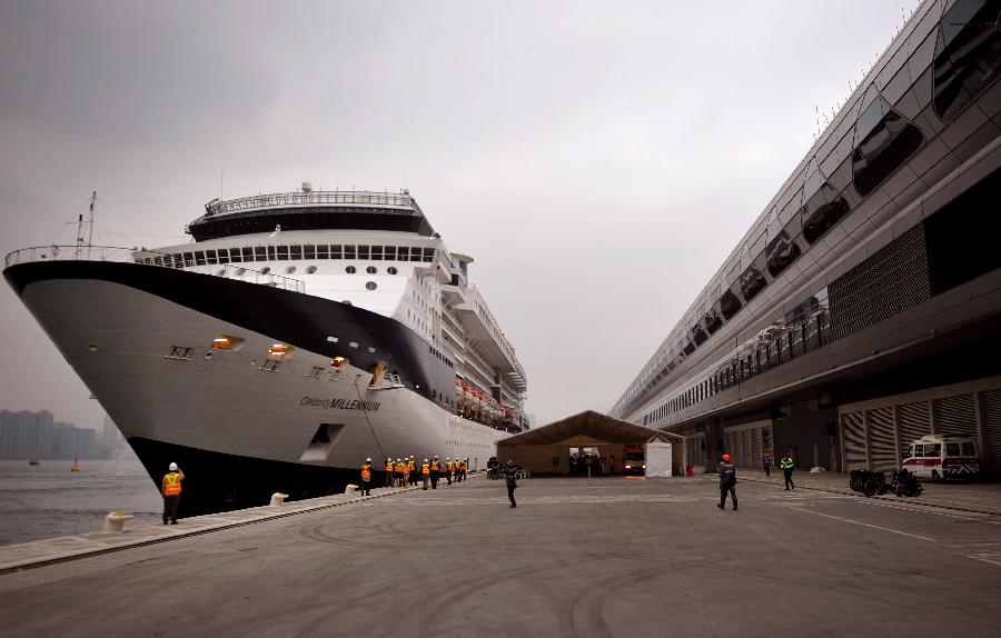 The cruise ship GTS Millennium is berthed at the Kai Tak Cruise Terminal in south China's Hong Kong, March 16, 2013. GTS Millennium arrived at Hong Kong's Kai Tak Cruise Terminal on Saturday and became the first cruise ship to berth at the terminal prior to its official opening in June 2013. (Xinhua/Chen Xiaowei) 