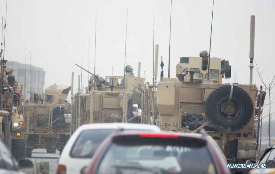 U.S. soldiers on their military vehicles patrol in the city of Kabul, capital of Afghanistan, on March 19, 2013. (Xinhua/Ahmad Massoud)