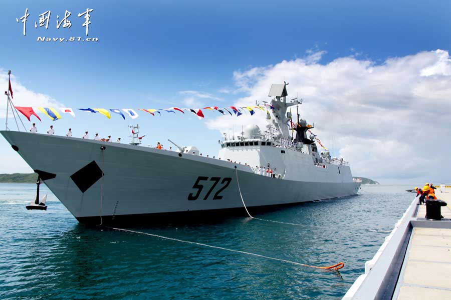 The Hengshui guided missile frigate was delivered and commissioned to the Navy of the Chinese People's Liberation Army (PLA) on July 9, 2012. With the hull number of 572, the Hengshui guided missile frigate has adopted various types of advanced weaponry and equipment and features optimal ship-body design. It is China’s independently-developed 054-A type guided missile frigate and has such combat functions as anti-ship, anti-aircraft, anti-submarine, fire support and so on. (chinamil.com.cn/Li Zhanglong)