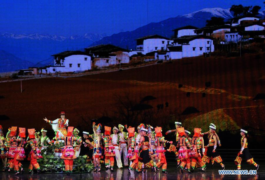 Artists perform during the opening ceremony of the "Tourism Year of China" in Moscow, March 22, 2013. The "China-Russia Tourism Year" program, which began last year with the "Tourism Year of Russia" in China, aims to foster tourism ties and humanistic exchanges between the two countries. (Xinhua/Jiang Kehong)