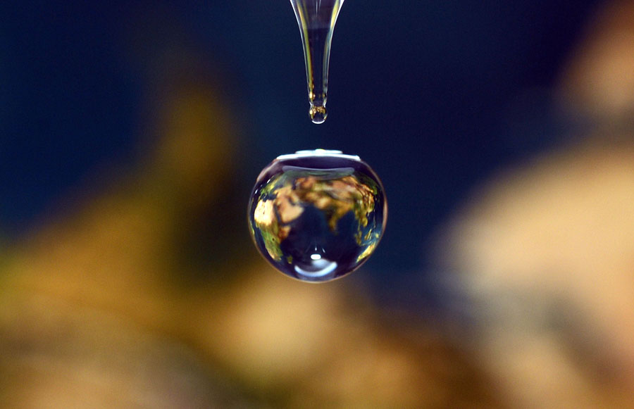 A picture taken on March 20, 2013 in Marseille, southern France shows a drop of water that reflected a map of the earth. World Water Day is held annually on March 22 to draw attention on the importance of freshwater and advocate for the sustainable management of freshwater resources. An international day to celebrate freshwater was recommended by the 1992 United Nations Conference on Environment and Development (UNCED). (Xinhua/AFP)