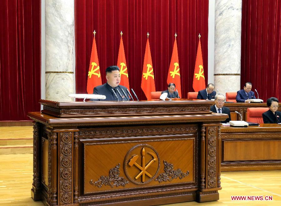 Photo released by the KCNA news agency on April 1 shows that a plenary meeting of the Central Committee of the Workers' Party of Democratic People's Republic of Korea (DPRK) is held in Pyongyang, capital of the DPRK, on March 31, 2013. (Xinhua/KCNA) 