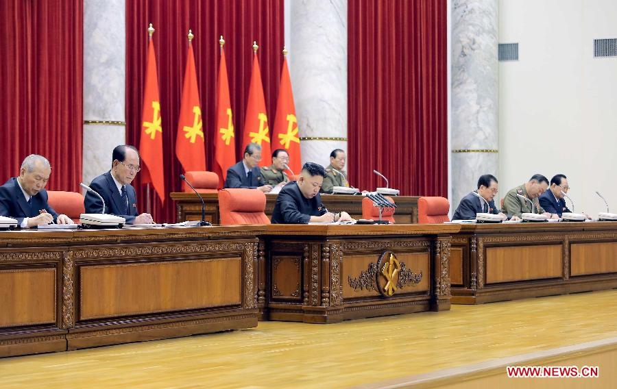 Photo released by the KCNA news agency on April 1 shows that a plenary meeting of the Central Committee of the Workers' Party of Democratic People's Republic of Korea (DPRK) is held in Pyongyang, capital of the DPRK, on March 31, 2013. (Xinhua/KCNA) 