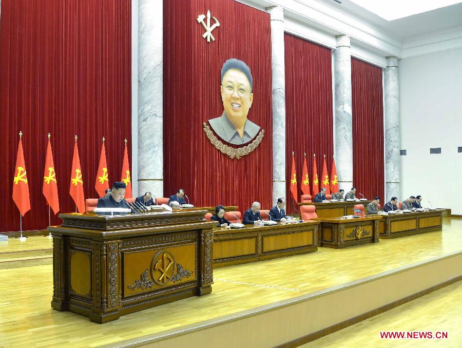 Photo released by the KCNA news agency on April 1 shows that a plenary meeting of the Central Committee of the Workers' Party of Democratic People's Republic of Korea (DPRK) is held in Pyongyang, capital of the DPRK, on March 31, 2013. (Xinhua/KCNA) 