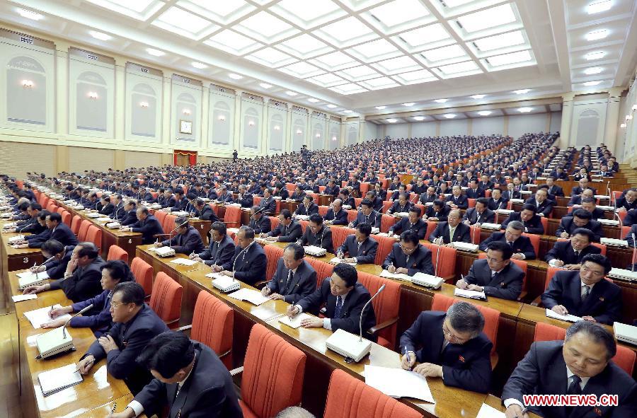 Photo released by the KCNA news agency on April 1 shows that a plenary meeting of the Central Committee of the Workers' Party of Democratic People's Republic of Korea (DPRK) is held in Pyongyang, capital of the DPRK, on March 31, 2013. (Xinhua/KCNA) (zf) 