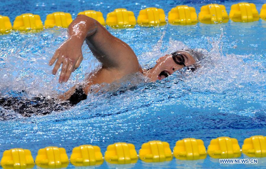 Ye Shiwen of Zhejiang competes in the women's 200m individual medley final during the second day of the Chinese National Swimming Championships held in Zhengzhou, central China's Henan Province, on April 2, 2013. Ye won the gold with 2 minutes and 9.08 seconds. (Xinhua/Zhu Xiang)