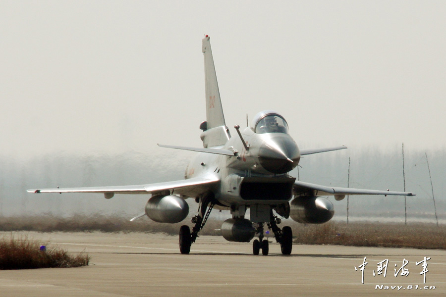 Chinese navy's J-10 fighters take off (Photo Source: navy.81.cn)