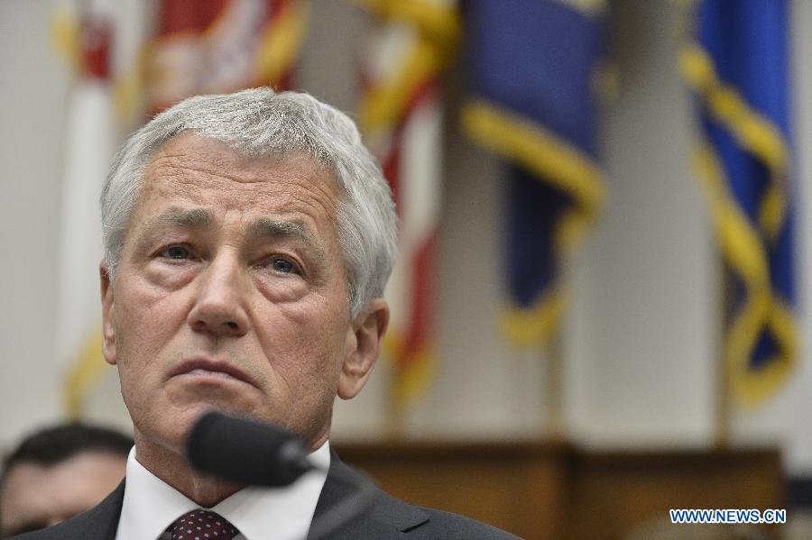 U.S. Secretary of Defense Chuck Hagel testifies before the House Armed Services Committee during a hearing on the fiscal year 2014 national defense authorization budget request from the Department of Defense, on Capitol Hill in Washington D.C., capital of the United States, April 11, 2013. U.S. President Barack Obama on Wednesday proposed a 526.6-billion-dollar base budget for the Defense Department in fiscal year 2014, as the Pentagon struggles to provide funds for its strategic rebalance to the Asia Pacific amid mandatory budget cuts. (Xinhua/Zhang Jun) 