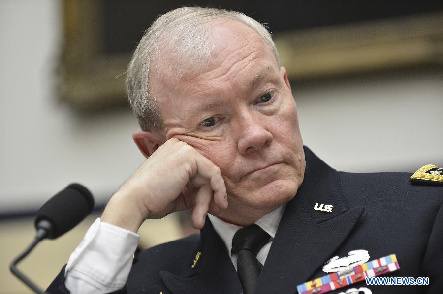 U.S. Chairman of Joint Chiefs of Staff General Martin Dempsey testifies before the House Armed Services Committee during a hearing on the fiscal year 2014 national defense authorization budget request from the Department of Defense, on Capitol Hill in Washington D.C., capital of the United States, April 11, 2013. U.S. President Barack Obama on Wednesday proposed a 526.6-billion-dollar base budget for the Defense Department in fiscal year 2014, as the Pentagon struggles to provide funds for its strategic rebalance to the Asia Pacific amid mandatory budget cuts. (Xinhua/Zhang Jun) 