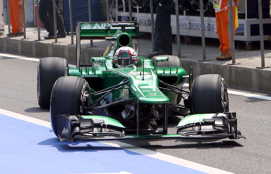 Caterham reserve driver Ma Qinghua drives during the first practice session of the Chinese F1 Grand Prix at the Shanghai International circuit, in Shanghai, east China, on April 12, 2013. (Xinhua/Fan Jun)