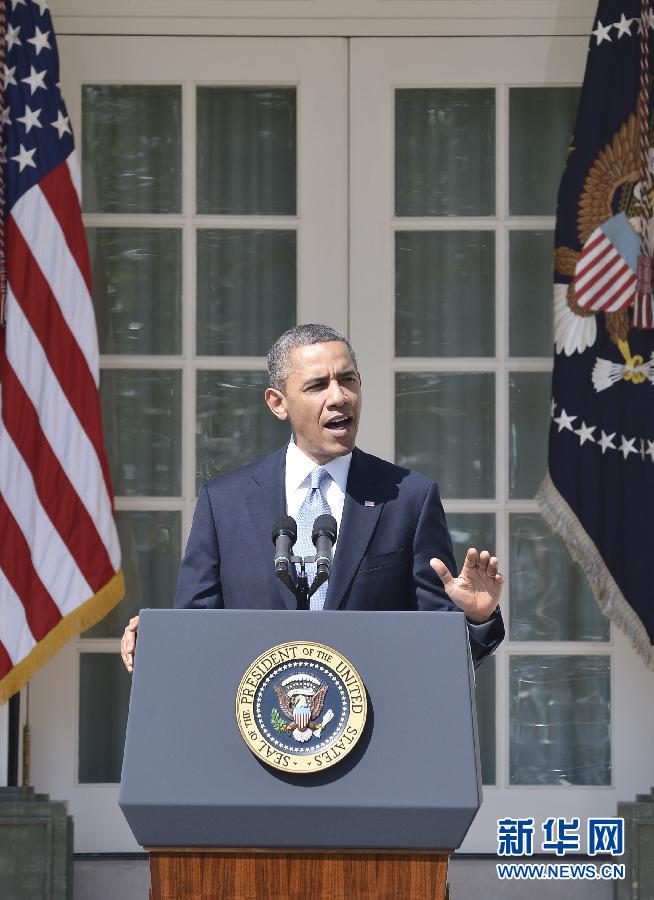 U.S. president Barrack Obama delivers a speech about the federal government budget in the U.S. capital Washington D.C. on April 10. The White House has submitted the 2014 federal government budget report, which aims to reduce 1.8 trillion U.S. dollars financial deficit and increase investment in important areas like scientific research.(Xinhua/Zhang Jun)