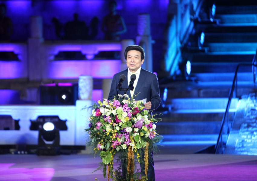 Cai Fuchao, minister of the State General Administration of Press, Publication, Radio, Film and Television, delivers a speech at the Opening Ceremony of the 3rd Beijing International Film Festival on Tuesday April 16, 2013, at the Hall of Prayer of Good Harvest in the Temple of Heaven Park, Beijin.. [CRIENGLISH.com, Photo: Zhang Linruo]