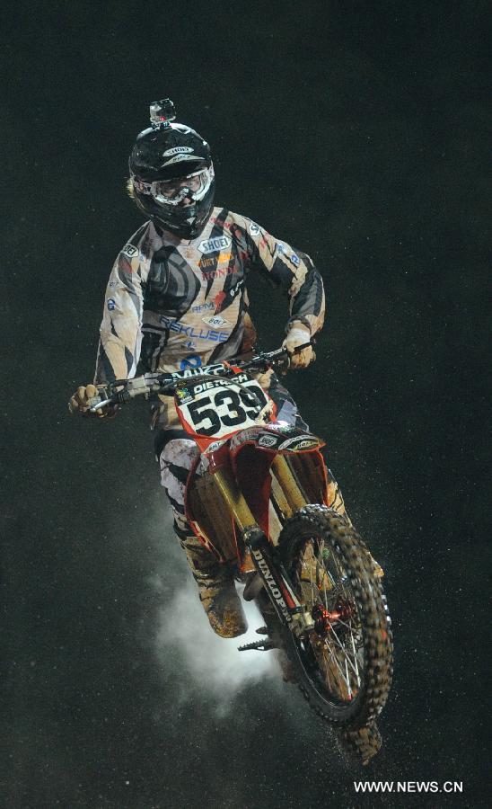 Ricky Dietrich of the United States competes in the Men's Moto Enduro games in Foz do Iguacu, Brazil, March, 18, 2013. The XGames opened here Thursday and will last till Sunday. (Xinhua/Weng Xinyang)