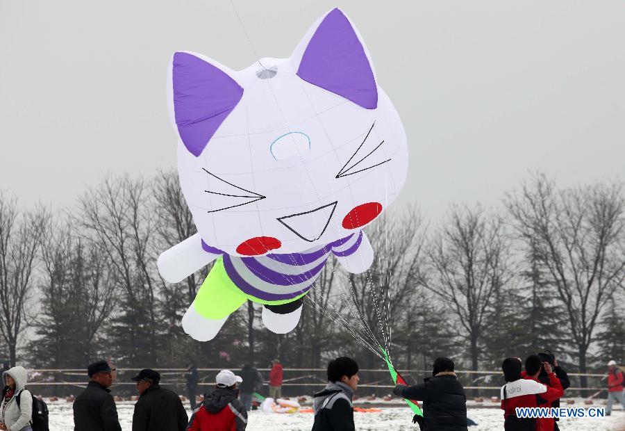 Participants fly kites at the 30th Weifang International Kite Festival in Weifang, east China's Shandong Province, April 20, 2013. Kite-making in Weifang, known as "Kite Capital," can be traced back to the late 16th century and the early 17th century. (Xinhua/Zhang Chi)