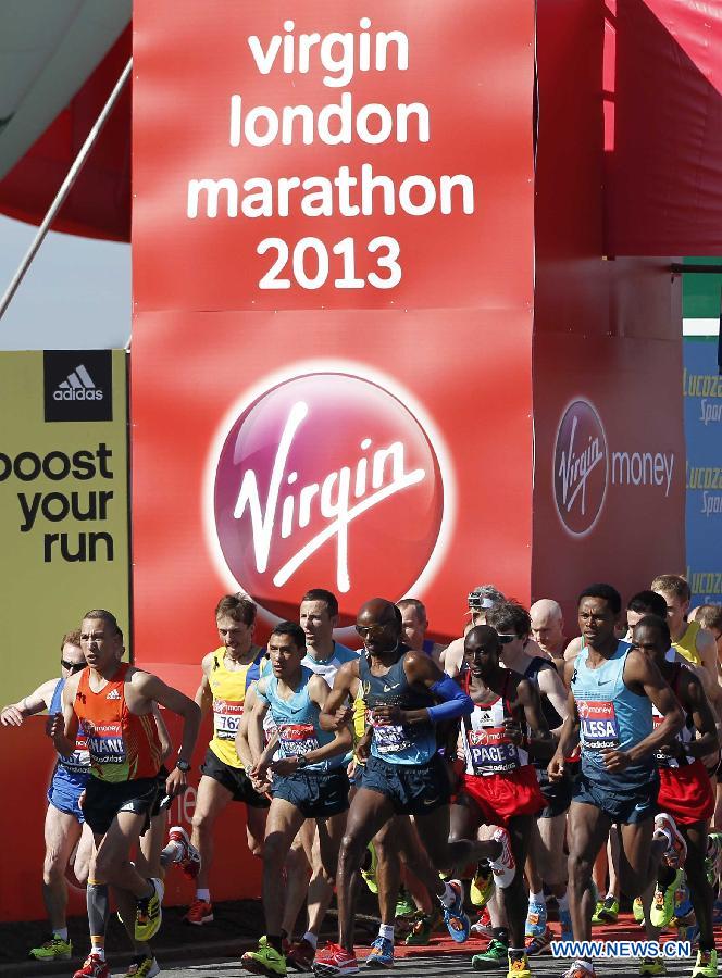 Athletes take part in the London Marathon in Greenwich, London, capital of Britain, on April 21, 2013. (Xinhua/Yin Gang)