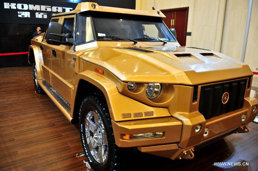 Photo taken on April 27, 2013 shows a Kombat SUV at the 2013 China (Tianjin) International Automobile Industry Exhibition in Tianjin, north China. The exhibition kicked off on Saturday, displaying over 500 vehicles. (Xinhua/Zhai Jianlan)