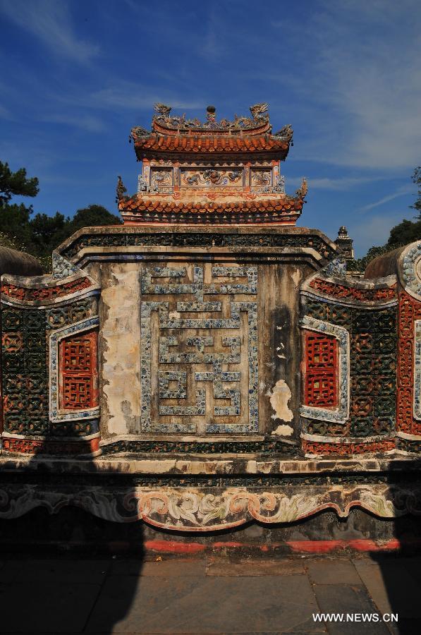 Photo taken on April 28, 2013 shows a mausoleum in Hue, a famous historic and cultural city in central Vietnam. Hue was the capital of Nguyen Dynasty, the country's last feudal dynasty. Hue was recognized by the United Nations Educational, Scientific and Cultural Organization as a World Heritage in 1993. (Xinhua/Zhang Jianhua) 