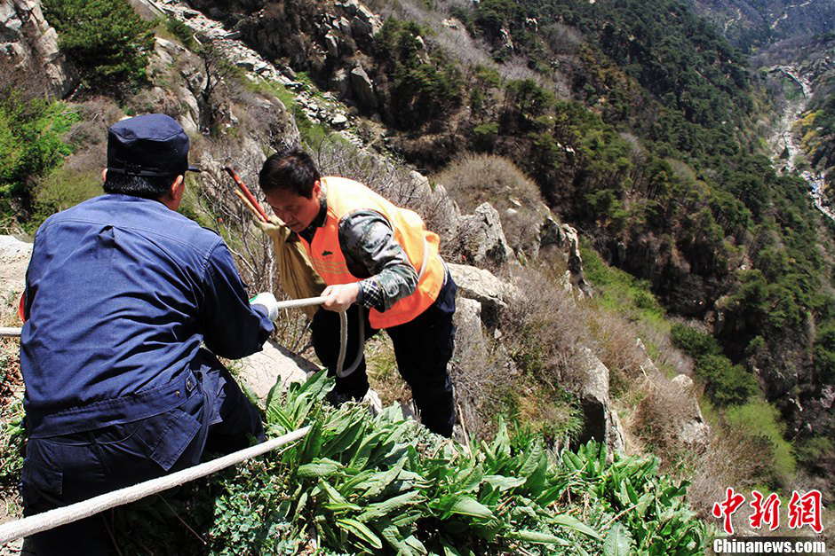 Many tourists take rest on the mountain at night and leave garbage. When visitors leave, Zhang and his colleagues have to clean up the garbage left behind without delay. (Photo by Li Xianglei/ Chinanews.com)