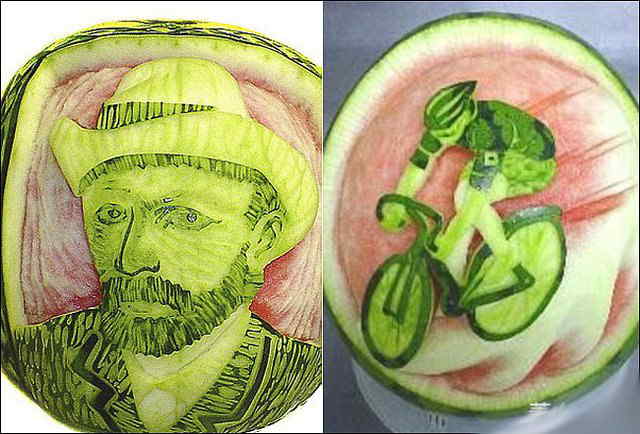 Watermelons are carved in various shapes. (Source: sznews.com)