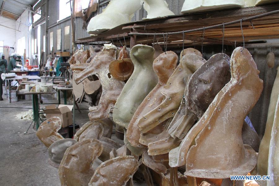 Moulds of animals' body parts are stored at the TROPHÄENDIENSTE taxidermy factory, in the suburb of Windhoek, capital of Namibia on May 22, 2013. With a great variety of wildlife and developed hunting services, Namibia attracts hunters from all over the world who prefer to have their quarries made into trophies. With 22 years of experience in the business, TROPHÄENDIENSTE taxidermy factory in the suburb of Windhoek caters for all the needs of trophy-hunters, bring the dead animals to life again with its taxidermy techniques. (Xinhua/Gao Lei)