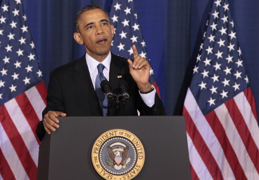 U.S. President Barack Obama deliveries a speech at the National Defence University in Washington D.C. on May 23, 2013. Obama on Thursday sought to redefine his administration's counterterrorism policies, announcing new guidelines codifying controversial drone strikes against militant targets, while renewing his pledge to close the Guantanamo Bay military detention facility. (Xinhua/Fang Zhe)