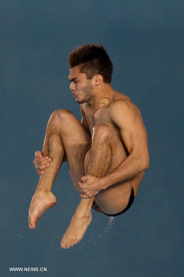 Ivan Garcia of Mexico competes during men's individual 10m Platform semifinal at the International Swimming Federation (FINA) Diving World Series 2013, in Guadalajara, Jalisco, Mexico, on May 26, 2013. (Xinhua/Alejandro Ayala)