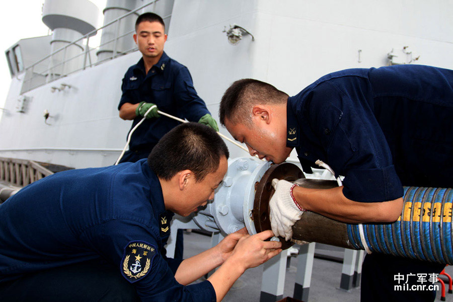 The “Weishan Lake” comprehensive supply ship of the 14th escort taskforce under the Navy of the Chinese People's Liberation Army (PLAN) arrived at the Djibouti Port of the Republic of Djibouti, for its three-day-long in-port replenishment and rest on the afternoon of June 6, 2013, local time. (mil.cnr.cn/Deng Xiguang and Li Ding)