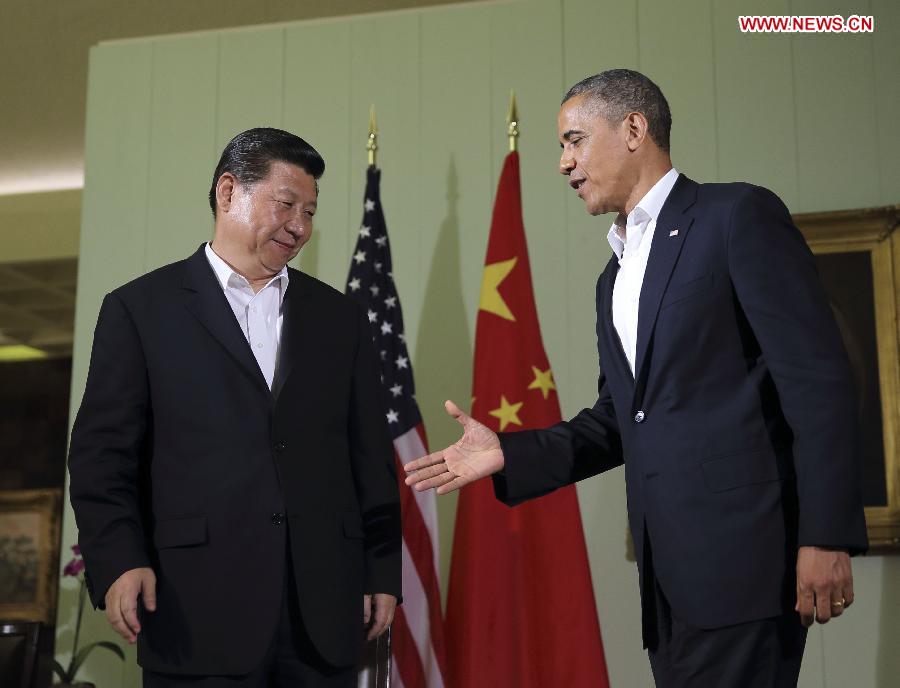 Chinese President Xi Jinping (L) and U.S. President Barack Obama meet the press after their meeting at the Annenberg Retreat, California, the United States, June 7, 2013. (Xinhua/Lan Hongguang) 