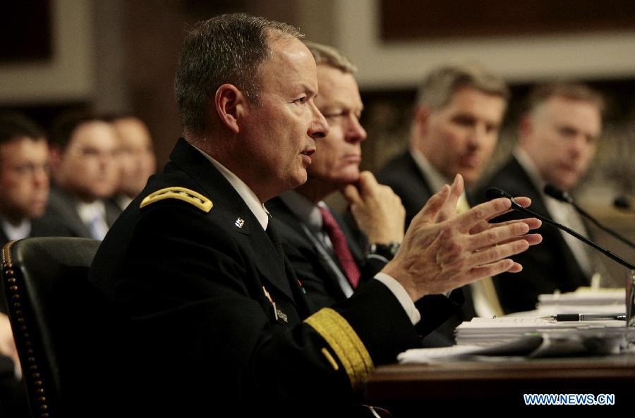 U.S. Army Gen. Keith Alexander, commander of the U.S. Cyber Command, director of National Security Agency (NSA), testifies before a Senate Appropriations Committee hearing in Washington D.C. on June 12, 2013. (Xinhua/Fang Zhe) 