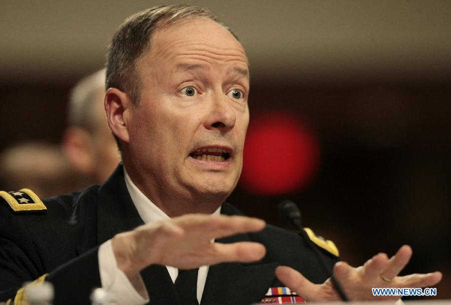 U.S. Army Gen. Keith Alexander, commander of the U.S. Cyber Command, director of National Security Agency (NSA), testifies before a Senate Appropriations Committee hearing in Washington D.C. on June 12, 2013. (Xinhua/Fang Zhe) 