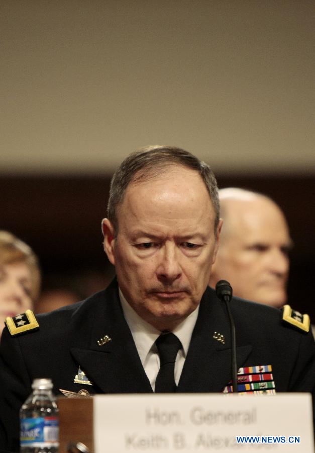 U.S. Army Gen. Keith Alexander, commander of the U.S. Cyber Command, director of National Security Agency (NSA), testifies before a Senate Appropriations Committee hearing in Washington D.C. on June 12, 2013. (Xinhua/Fang Zhe) 