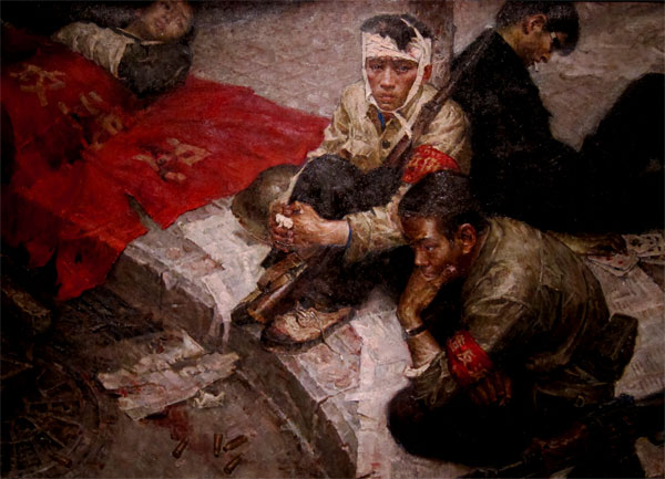 An oil painting by Gao Xiaohua reflects China's turbulent history at the National Art Museum of China. [Photo: CRIENGLISH.com/William Wang]       