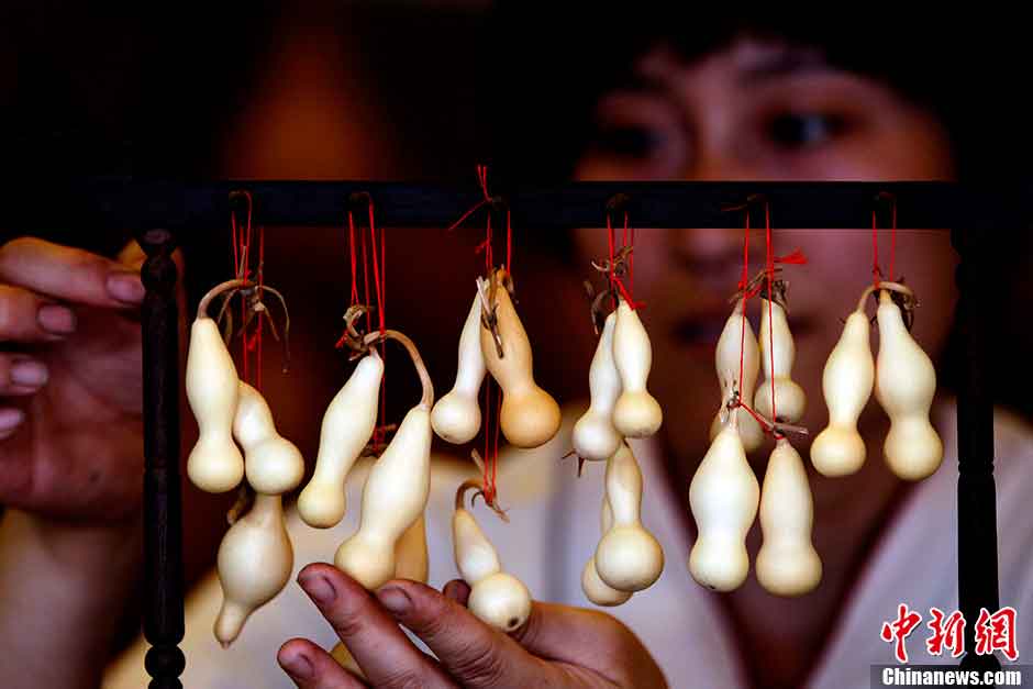 This picture shows white gourds in peanut size sold in an antique market in Tianjin. (CNS/Zhangyu)