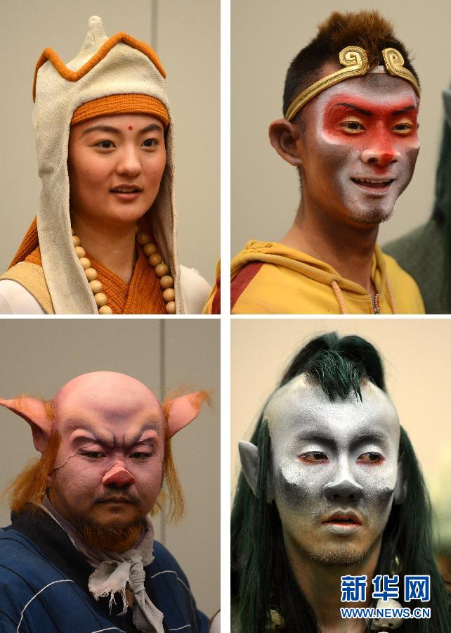 Four main characters from the acrobatic musical Monkey: Journey to the West are pictured in New York on June 24, 2013.(Photo/Xinhua)