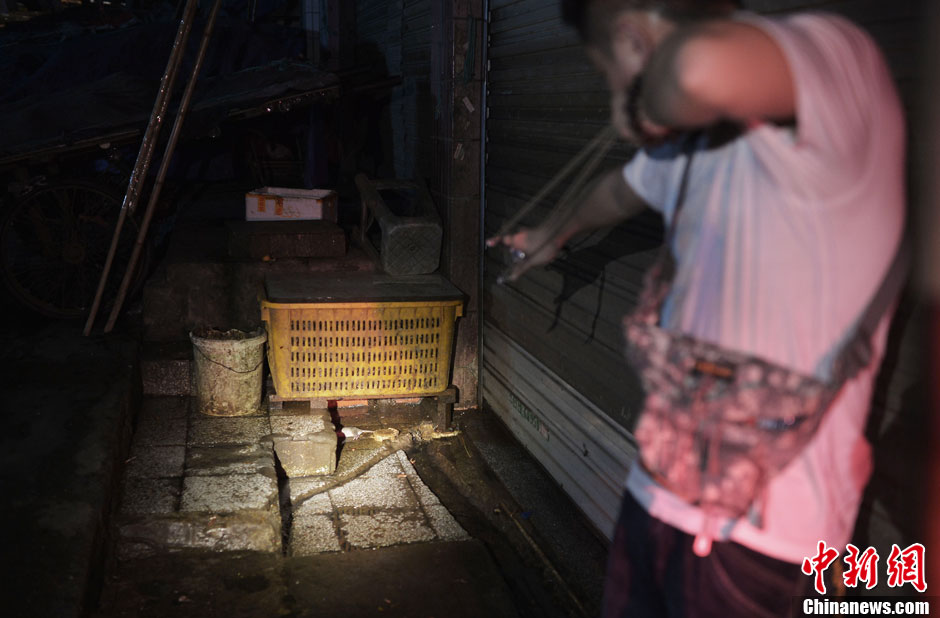 A hunter wearing torch on head and holding catapult targets a rat. (Photo/ CNS)