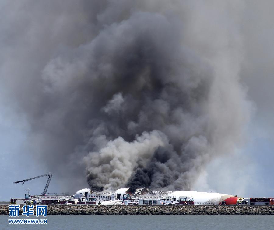 An Asiana Airlines Boeing 777 passenger plane flying from Seoul, the Republic of Korea (ROK), on Saturday crashed while landing and burned partly at San Francisco International Airport, California of the United States, with parts spread on the runway. (Xinhua/AP Photo)